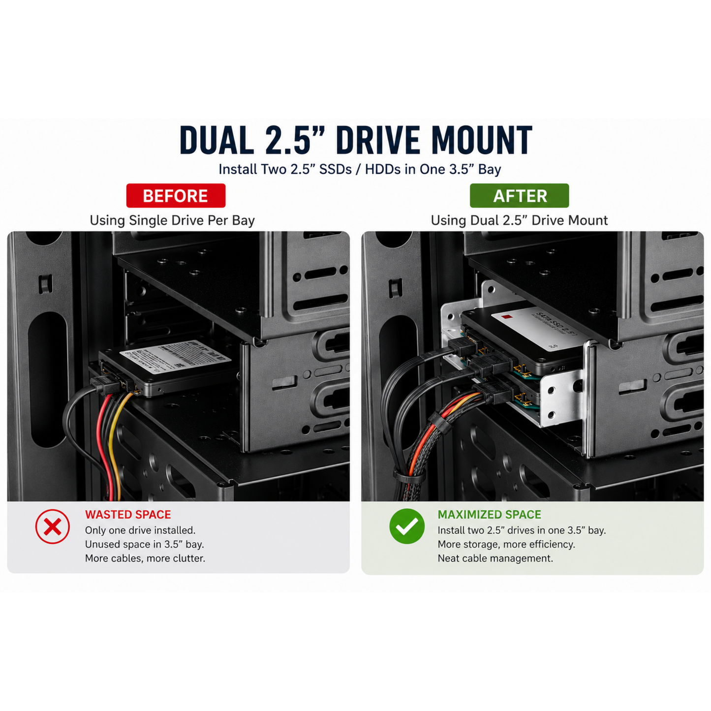 SSD Mounting Bracket for Desktop | 2.5" SSD / HDD to 3.5" | Silver Metal Stand