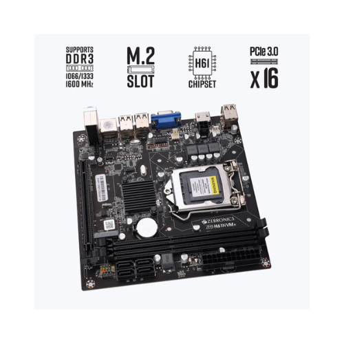Zebronics Zeb H61NVMe Motherboard | Intel H61/H67 Chipset | LGA 1155 | DDR3 | NVMe M.2 Slot | Micro-ATX