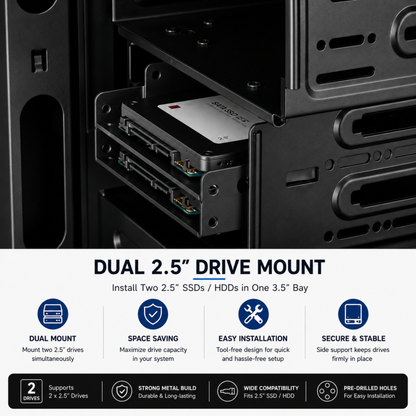SSD Mounting Bracket for Desktop | 2.5" SSD / HDD to 3.5" | Black Metal Stand