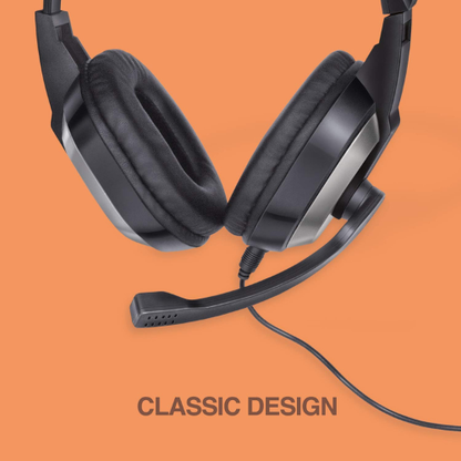 FINGERS F10 Wired On-Ear Headphones with Adjustable Mic (Dual Pin for PC, Crystal Clear Sound, Comfortable Leatherette Cushions) – Black & Slate Grey