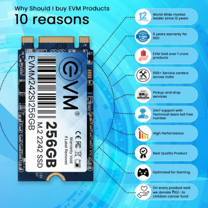 256GB M.2 2242 SATA III Internal Solid State Drive (SSD) EVM (2-Cut) - 520MB/s Read | 400MB/s Write | 3D NAND | Ultra-Compact High-Speed Storage