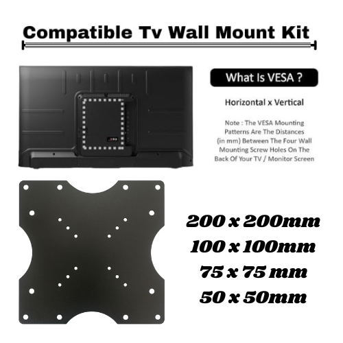 Universal VESA Mount Plate 200x200mm – Converts 50x50mm, 75x75mm, 100x100mm, 200x200mm | Steel TV & Monitor Mount Extension-Black