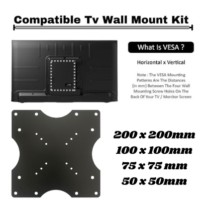 Universal VESA Mount Plate 200x200mm – Converts 50x50mm, 75x75mm, 100x100mm, 200x200mm | Steel TV & Monitor Mount Extension-Black