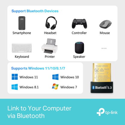 TP-Link UB500 Bluetooth 5.3 Nano USB Adapter for PC & Laptop | Wireless Dongle for Mouse, Keyboard, Headset & Controllers