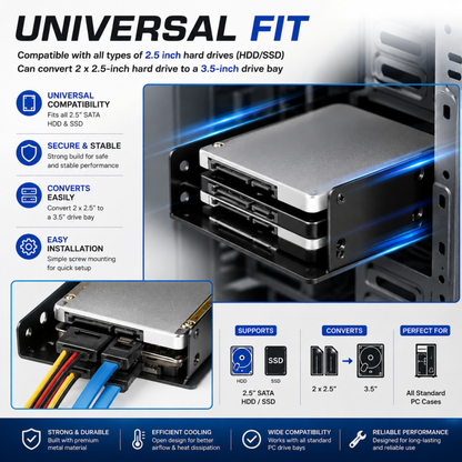 SSD Mounting Bracket for Desktop | 2.5" SSD / HDD to 3.5" | Black Metal Stand