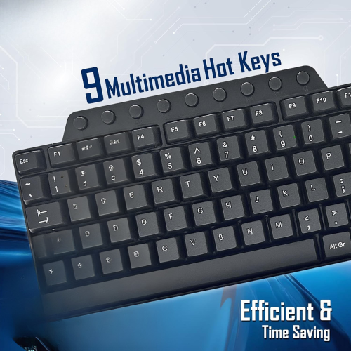 Geonix Cocoa C2 Wired Keyboard and Mouse Combo with 105 Keys | 9 Multimedia Keys | 1200 DPI Optical Mouse | 1 Year Warranty - Black