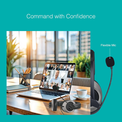 FINGERS USB-Meet H2 Wired Headphone with Flexible Mic | 40 mm Drivers | Crystal Clear Audio | Soft Cushions | Plug & Play USB – Black