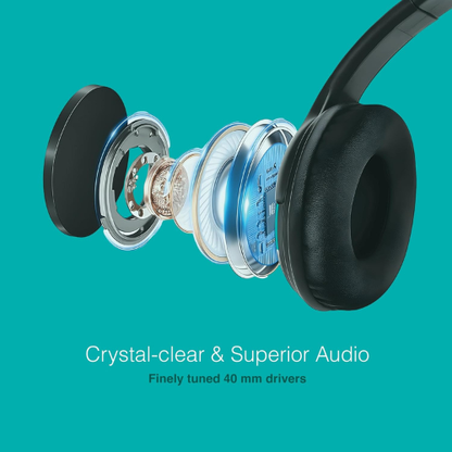 FINGERS USB-Meet H2 Wired Headphone with Flexible Mic | 40 mm Drivers | Crystal Clear Audio | Soft Cushions | Plug & Play USB – Black