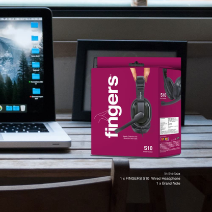 FINGERS S10 Wired On-Ear Headphones with Adjustable Mic | Crystal Clear Sound | 40 mm Drivers | Single 3.5 mm Connector for Mobile Phones – Black