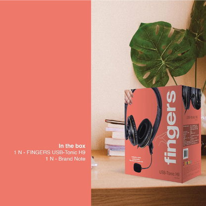 FINGERS USB-Tonic H9 Wired On-Ear Headphones with Adjustable Mic | Crystal Clear Sound | Soft Cushions | Plug & Play USB Connectivity – Black & Gold