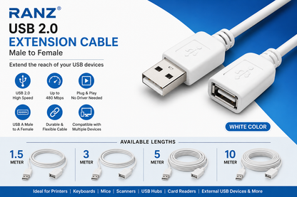 RANZ USB 2.0 Extension Cable – Male to Female