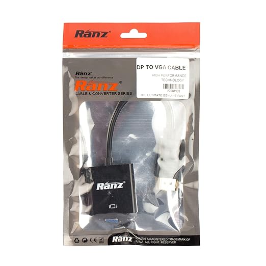 Ranz DisplayPort (DP) to VGA Adapter Cable | Active Digital-to-Analog Converter | Full HD 1080P | Plug & Play