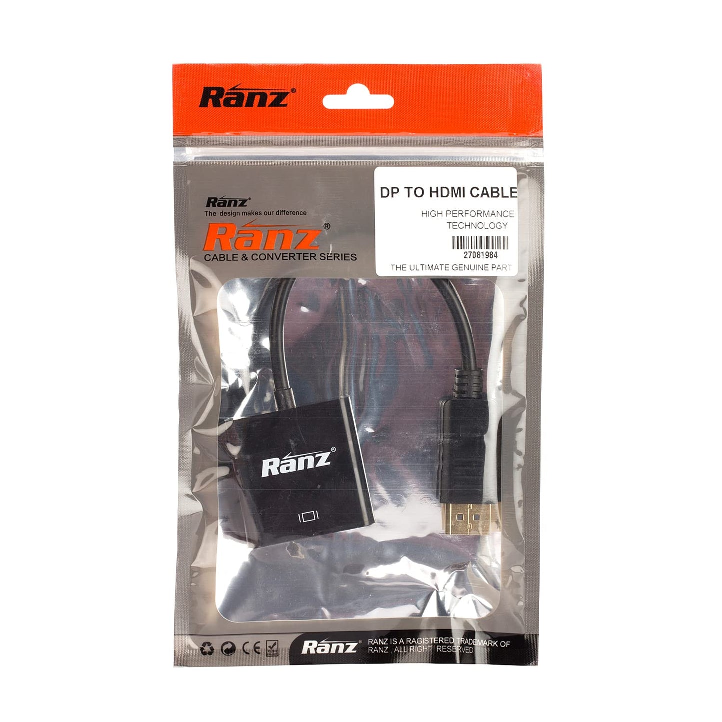Ranz DisplayPort (DP) to HDMI Adapter Cable | 4K Ultra HD | Active Digital Converter | Audio & Video Support