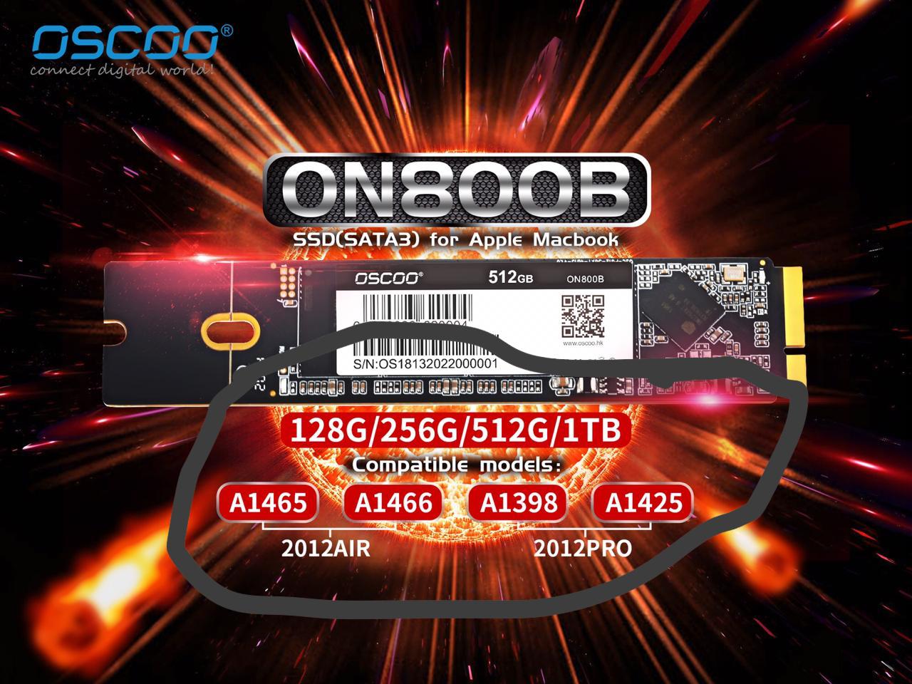 256GB Apple SSD SATA3 Oscoo ON800B (1-Cut) – High-Performance 3D TLC SSD for MacBook