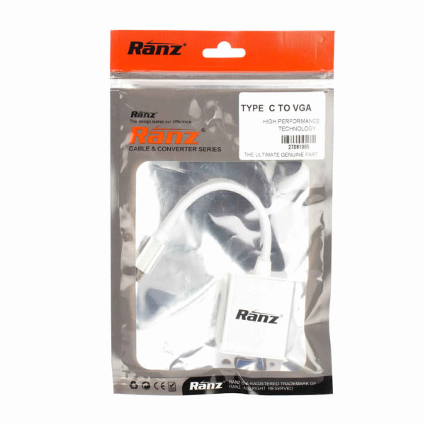 Ranz USB Type-C to VGA Adapter | 1080p Full HD Converter | Compact Aluminum Design | Plug & Play