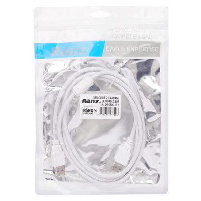 Ranz USB 2.0 Male to Male Cable | High-Speed 480 Mbps | White Flexible Cable | USB Extension cable
