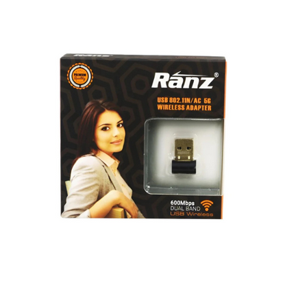 Ranz USB Wi-Fi Dongle 600Mbps Dual Band (2.4GHz & 5GHz) | External Antenna | Plug & Play Wireless Adapter