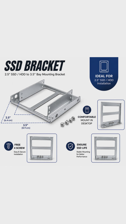 SSD Mounting Bracket for Desktop | 2.5" SSD / HDD to 3.5" | Silver Metal Stand